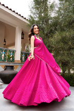 Navratri Bandhej Print Lehenga Choli with 8 Meter Flair, Mirror Lace & Embroidery