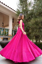 Navratri Bandhej Print Lehenga Choli with 8 Meter Flair, Mirror Lace & Embroidery
