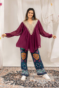 Designer Faux Georgette Mirror Work Kediya with Pure Cotton Denim High-Waist Embroidered Jeans