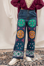 Designer Faux Georgette Mirror Work Kediya with Pure Cotton Denim High-Waist Embroidered Jeans