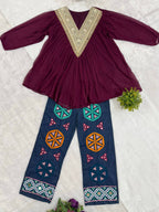 Designer Faux Georgette Mirror Work Kediya with Pure Cotton Denim High-Waist Embroidered Jeans