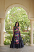 Zariya White Black Gamthi Thread Embroidered Navratri Lehenga Set