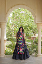 Zariya White Black Gamthi Thread Embroidered Navratri Lehenga Set