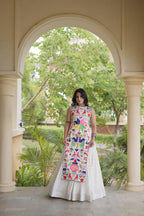 Zariya White Black Gamthi Thread Embroidered Navratri Lehenga Set
