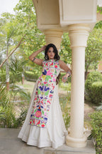 Zariya White Black Gamthi Thread Embroidered Navratri Lehenga Set