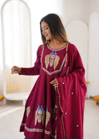 Aafreen Premium Roman Silk Embroidered Anarkali Three Piece Set with Designer Lace Border Dupatta