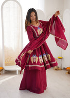 Aafreen Premium Roman Silk Embroidered Anarkali Three Piece Set with Designer Lace Border Dupatta