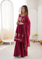 Aafreen Premium Roman Silk Embroidered Anarkali Three Piece Set with Designer Lace Border Dupatta