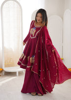 Aafreen Premium Roman Silk Embroidered Anarkali Three Piece Set with Designer Lace Border Dupatta