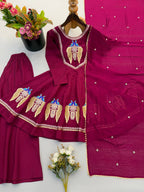 Aafreen Premium Roman Silk Embroidered Anarkali Three Piece Set with Designer Lace Border Dupatta