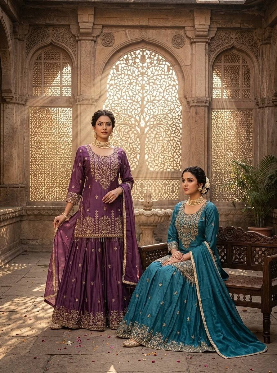 Aarini Chinon Silk Sequins Embroidered Top with Semi-Stitched Lehenga & Dupatta