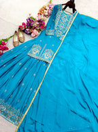 Aarini Chinon Silk Sequins Embroidered Top with Semi-Stitched Lehenga & Dupatta