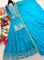 Aarini Chinon Silk Sequins Embroidered Top with Semi-Stitched Lehenga & Dupatta