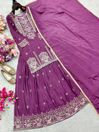 Aarini Chinon Silk Sequins Embroidered Top with Semi-Stitched Lehenga & Dupatta