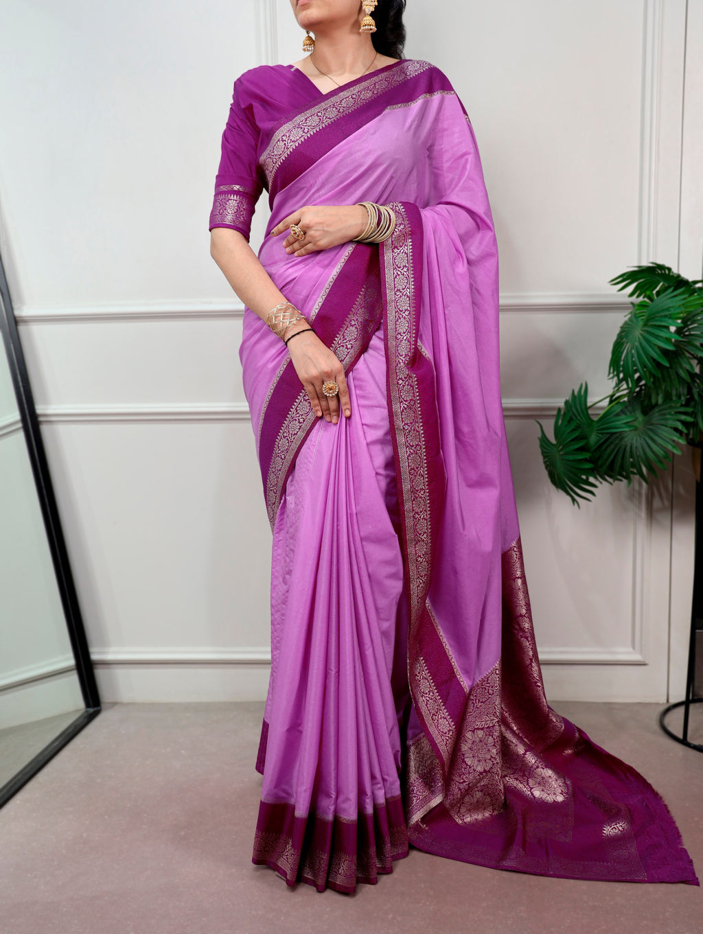 Meher Mysore Crepe Zari Weaving Saree with stitched Blouse