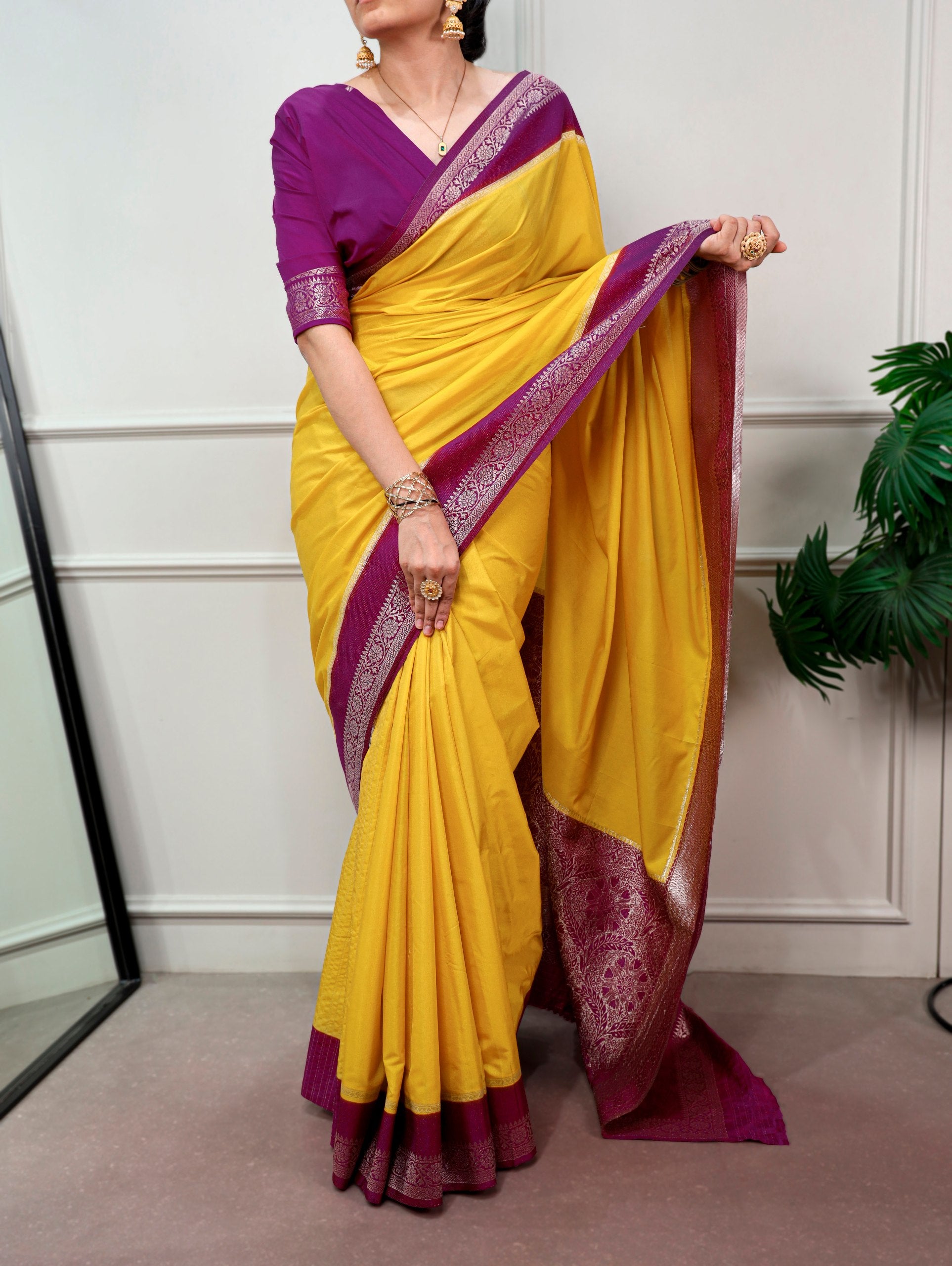 Meher Mysore Crepe Zari Weaving Saree with stitched Blouse