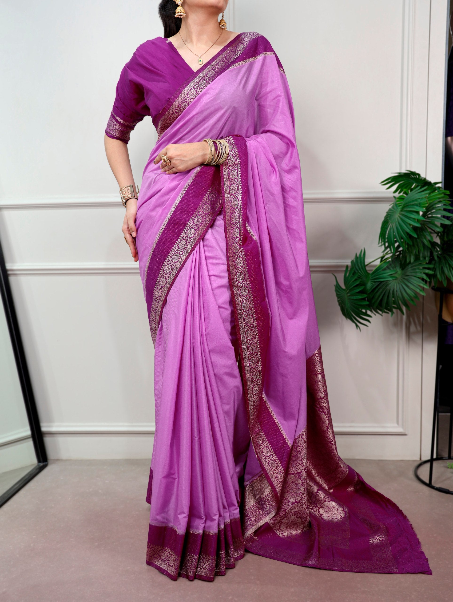 Meher Mysore Crepe Zari Weaving Saree with stitched Blouse