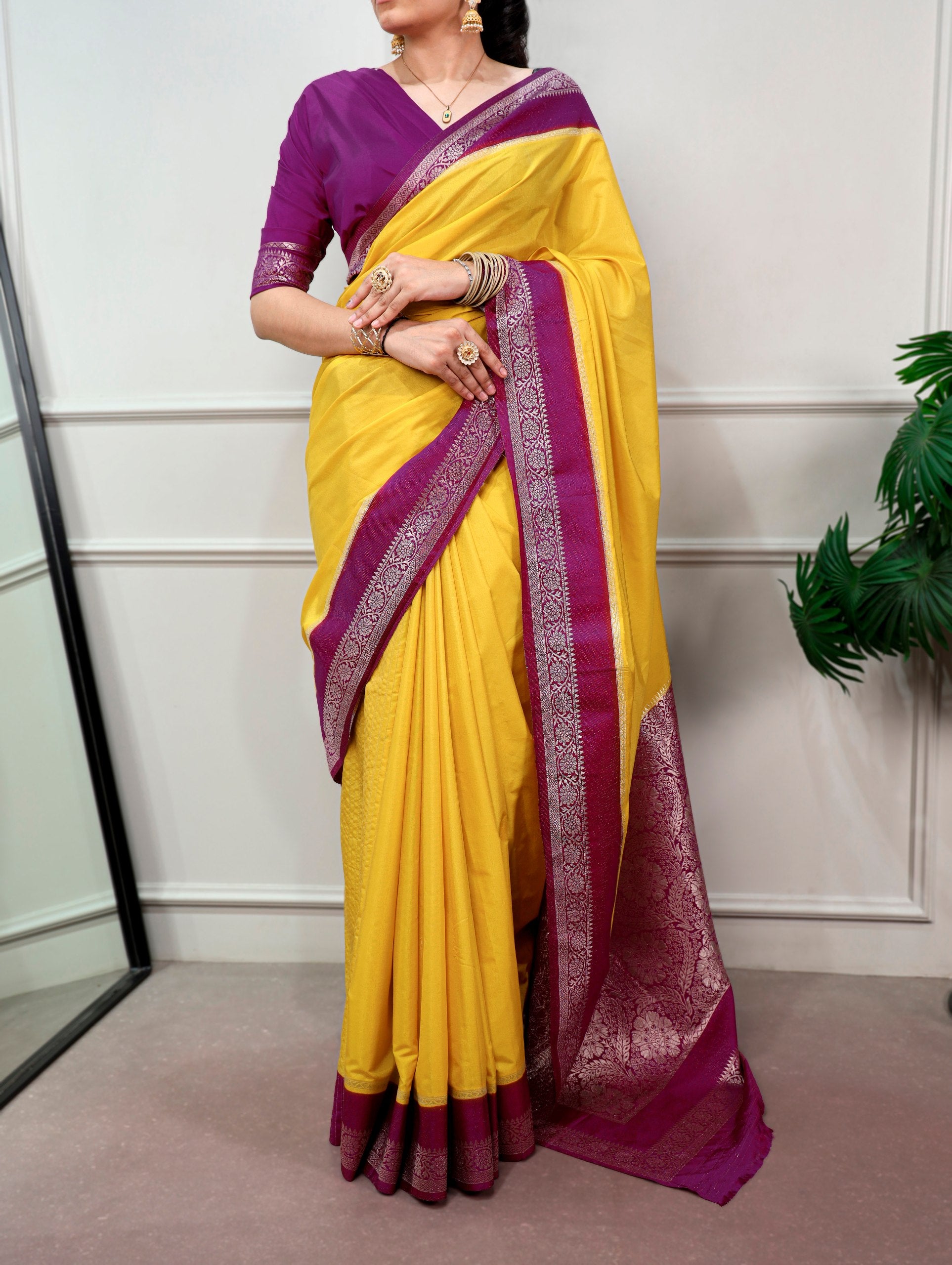Meher Mysore Crepe Zari Weaving Saree with stitched Blouse