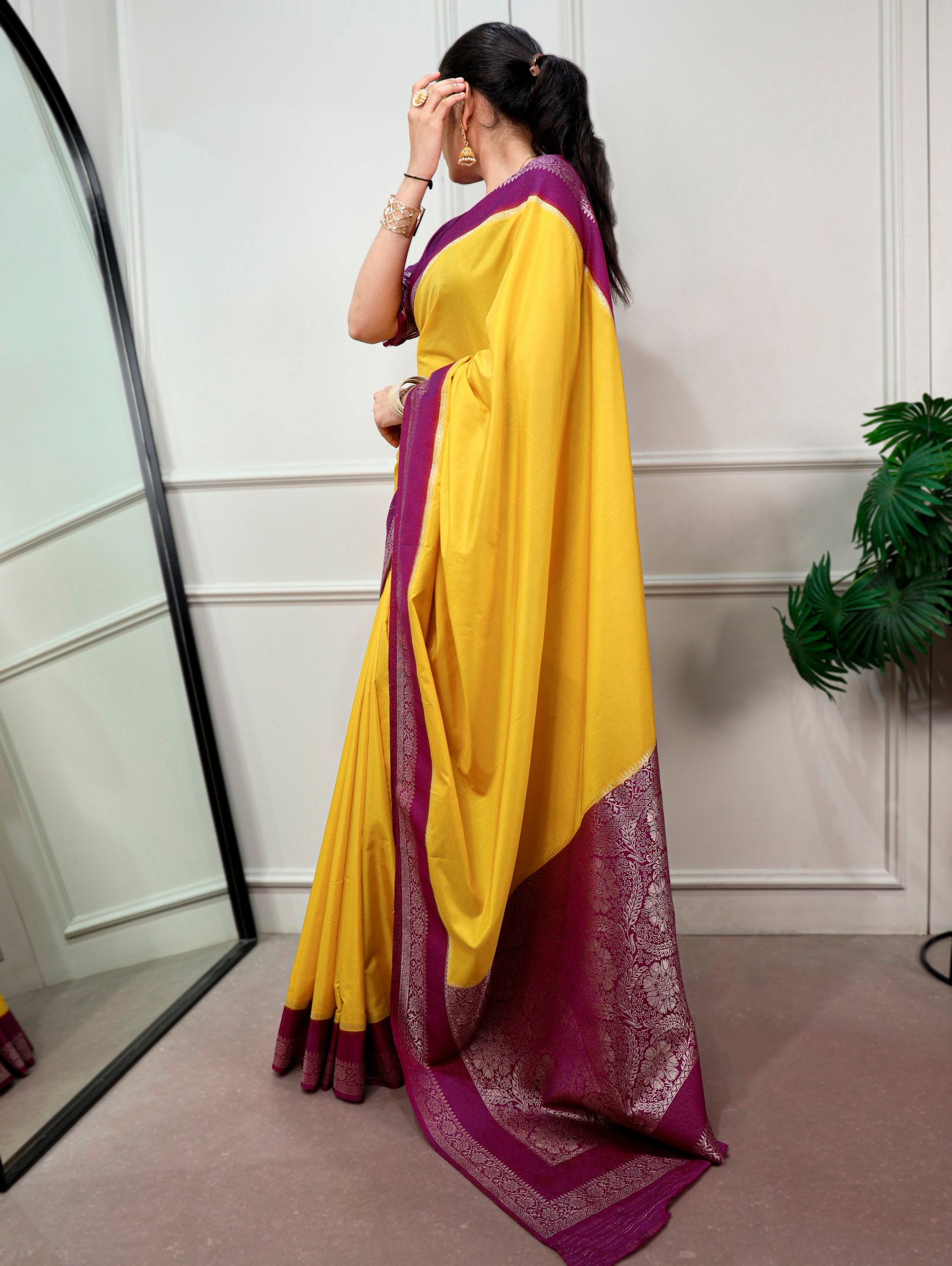 Meher Mysore Crepe Zari Weaving Saree with stitched Blouse