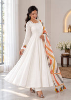 Ruhani Premium Mal Cotton Embroidered Suit Set with Fancy Sleeve Top, Pant & Printed Dupatta
