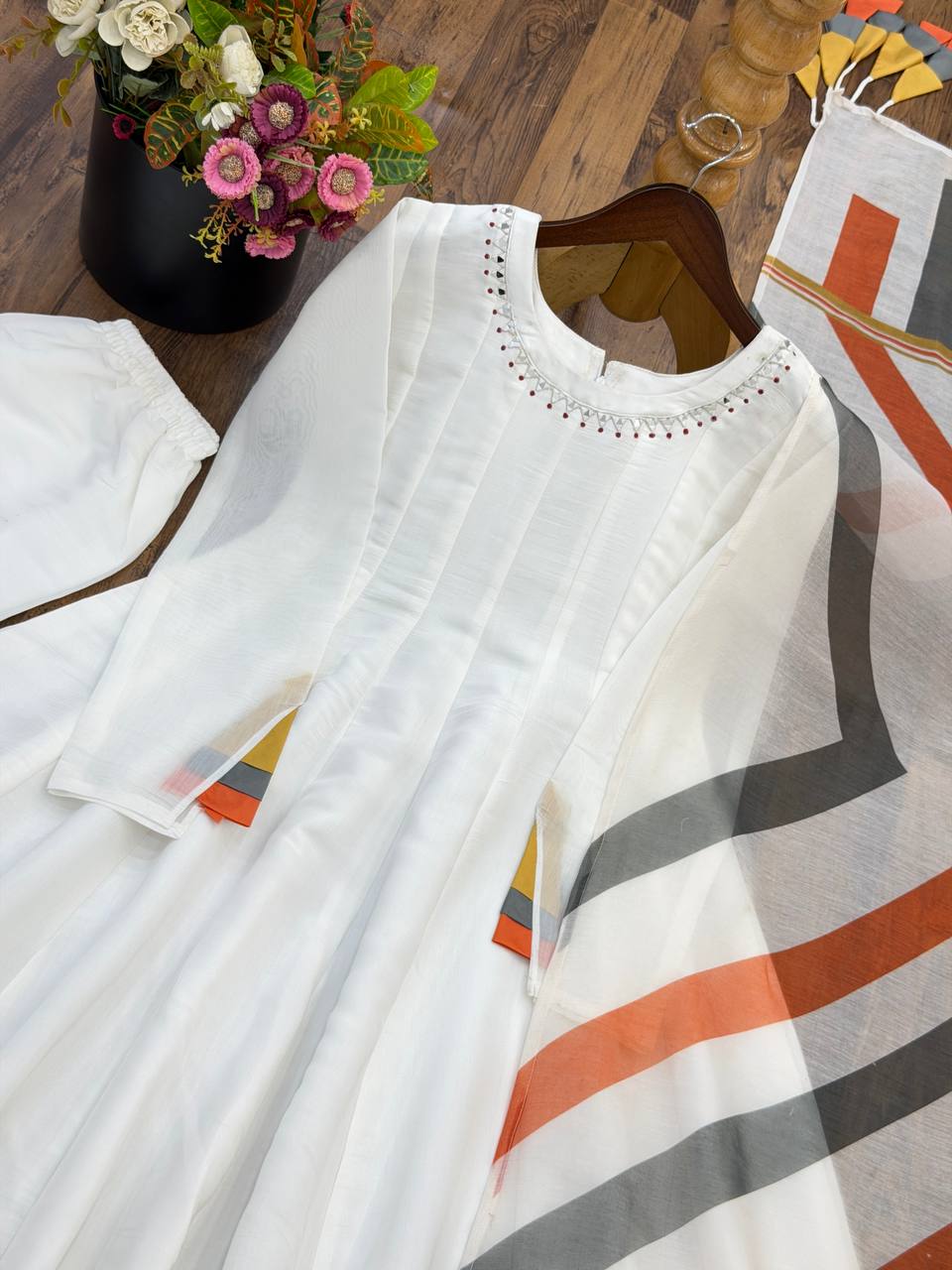 Ruhani Premium Mal Cotton Embroidered Suit Set with Fancy Sleeve Top, Pant & Printed Dupatta