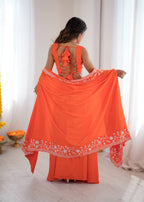Designer French Crepe Western Dhoti Set with Embroidered Shrug & Choli