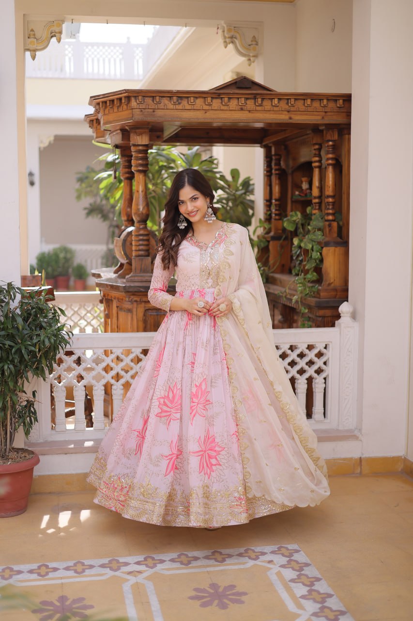 Premium Sequin Work Anarkali Gown with Cutwork Dupatta