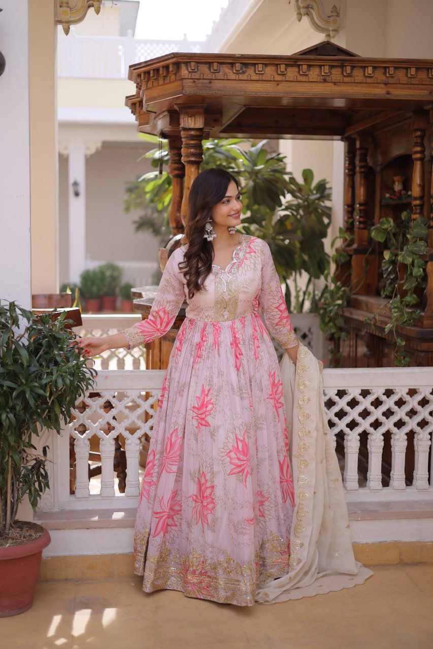 Premium Sequin Work Anarkali Gown with Cutwork Dupatta