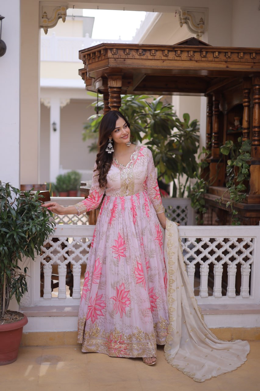 Premium Sequin Work Anarkali Gown with Cutwork Dupatta