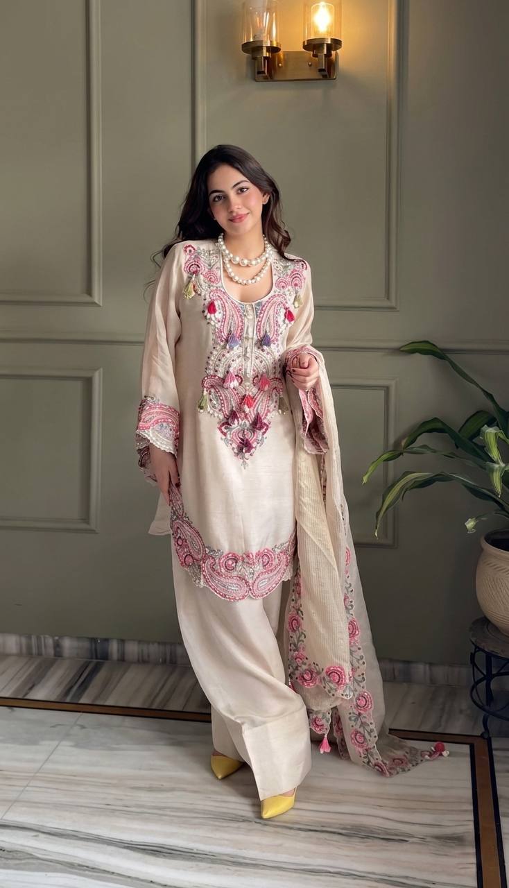 Designer Heavy Georgette Farshi Suit with Thread Embroidery Work