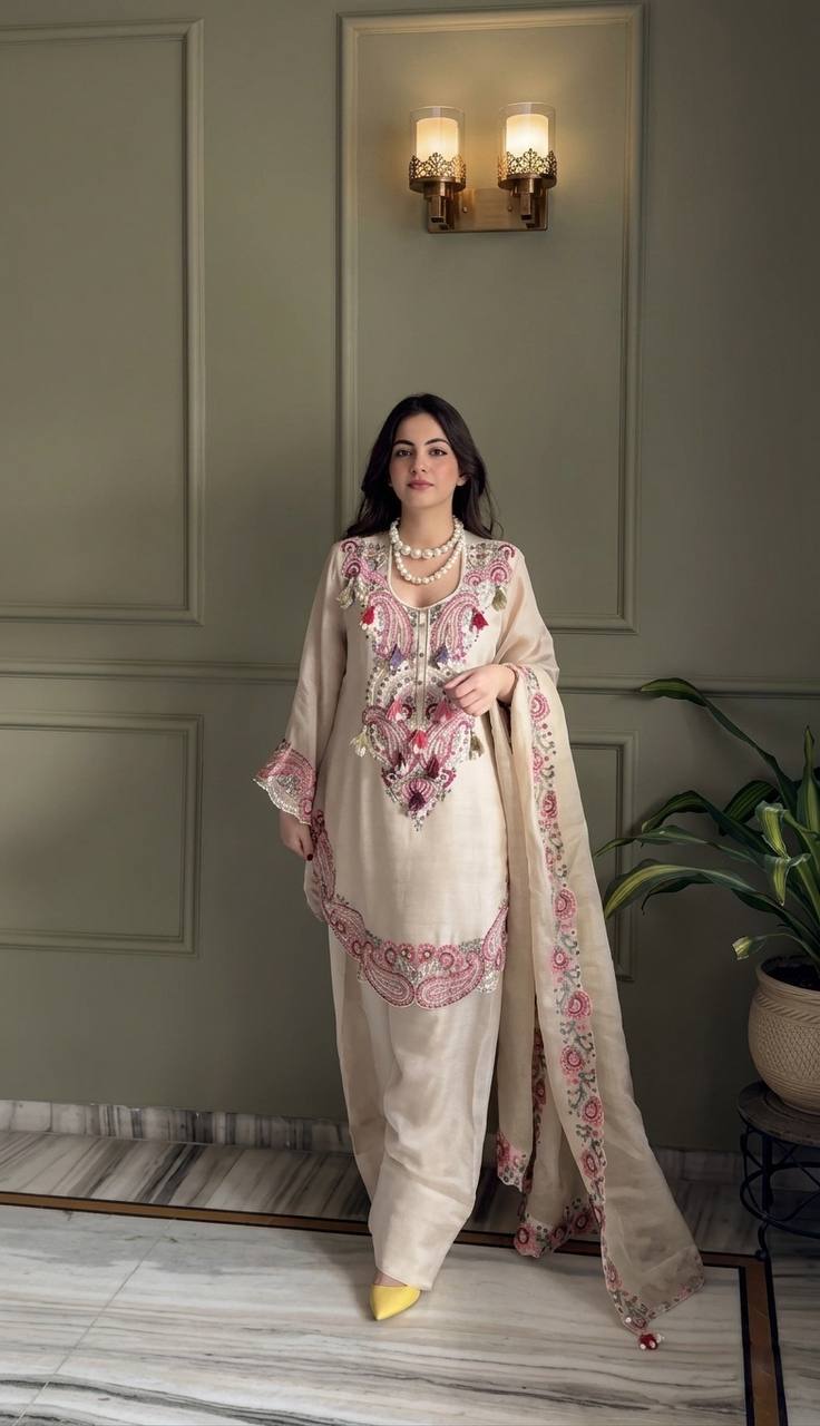 Designer Heavy Georgette Farshi Suit with Thread Embroidery Work
