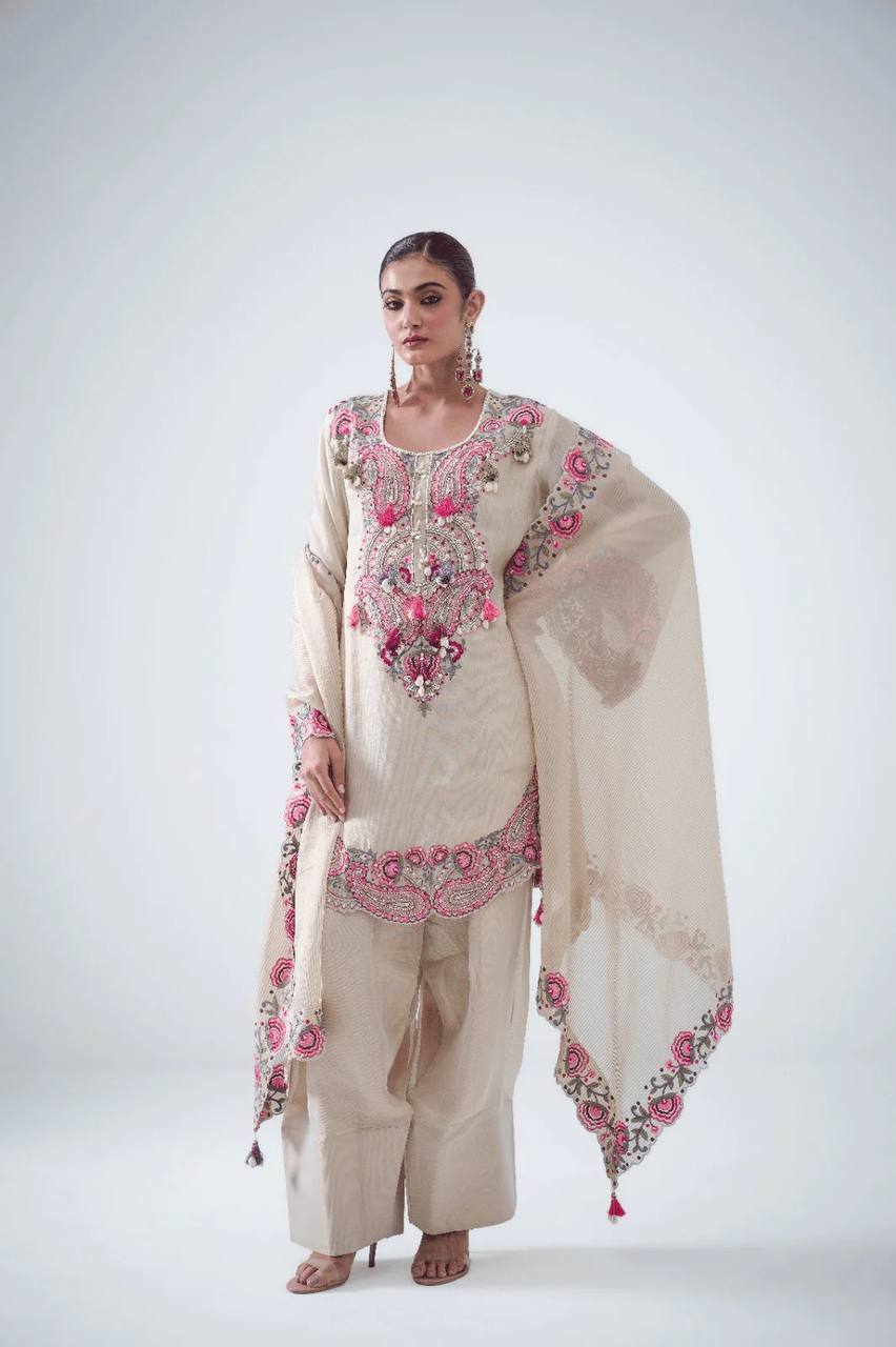 Designer Heavy Georgette Farshi Suit with Thread Embroidery Work