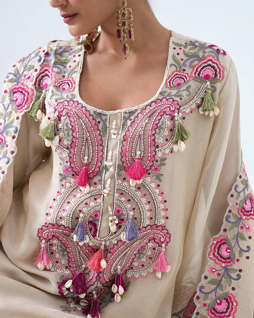 Designer Heavy Georgette Farshi Suit with Thread Embroidery Work
