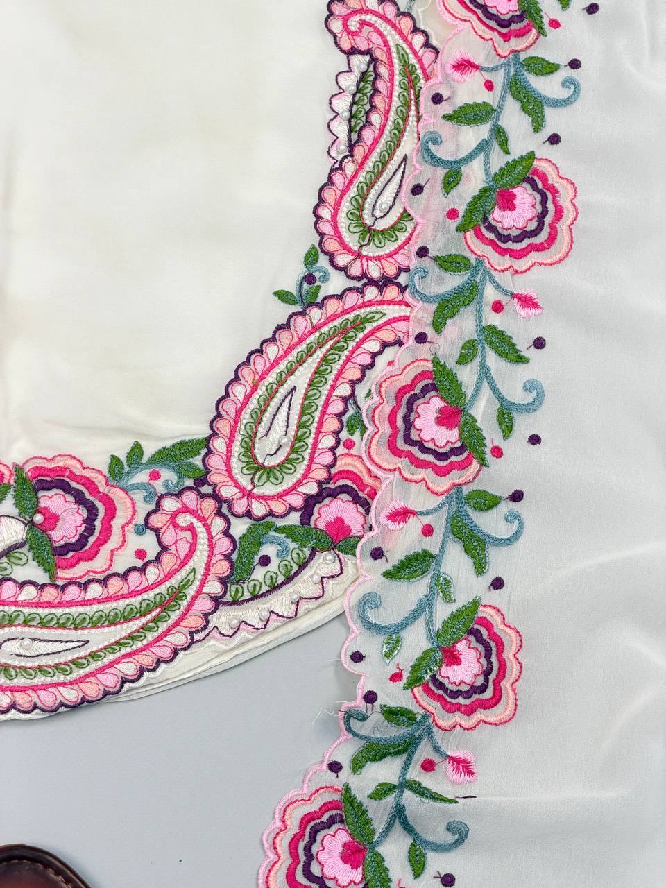 Designer Heavy Georgette Farshi Suit with Thread Embroidery Work