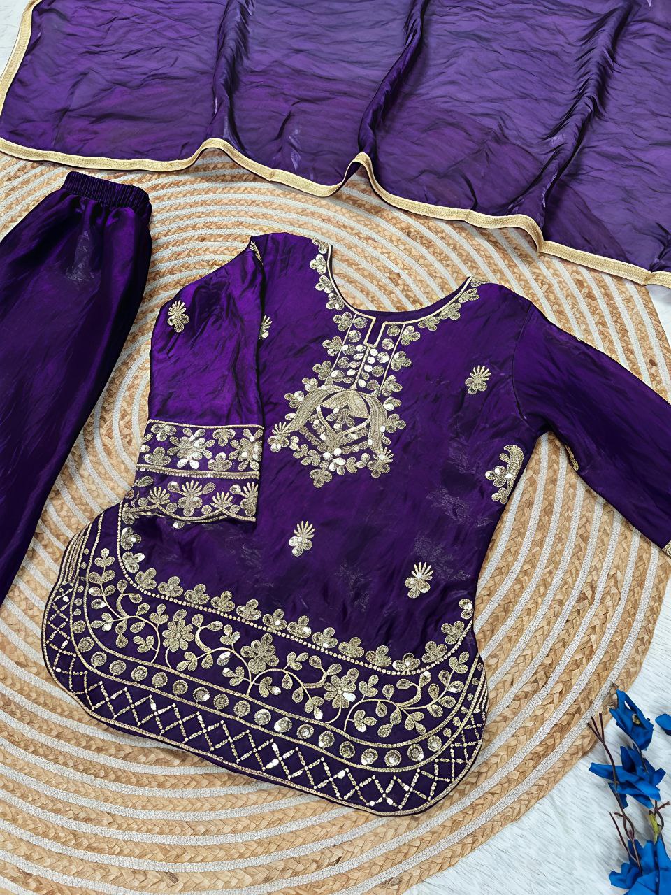 Yashvika Silk Sequins Embroidered Palazzo Suit with Dupatta