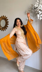 Designer Satin Glass Farshi Pant Suit with Moti & Thread Work