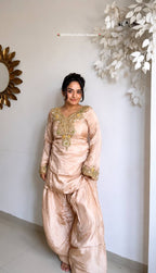 Designer Satin Glass Farshi Pant Suit with Moti & Thread Work