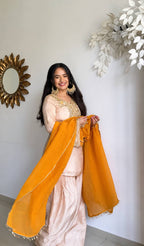 Designer Satin Glass Farshi Pant Suit with Moti & Thread Work