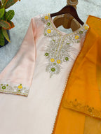 Designer Satin Glass Farshi Pant Suit with Moti & Thread Work