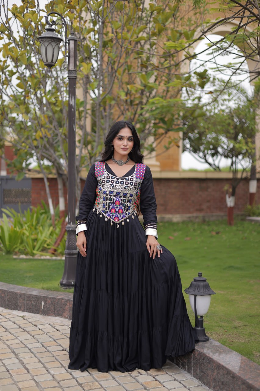 Rangrez Mirror Work Gota Patti Designer Navratri Gown