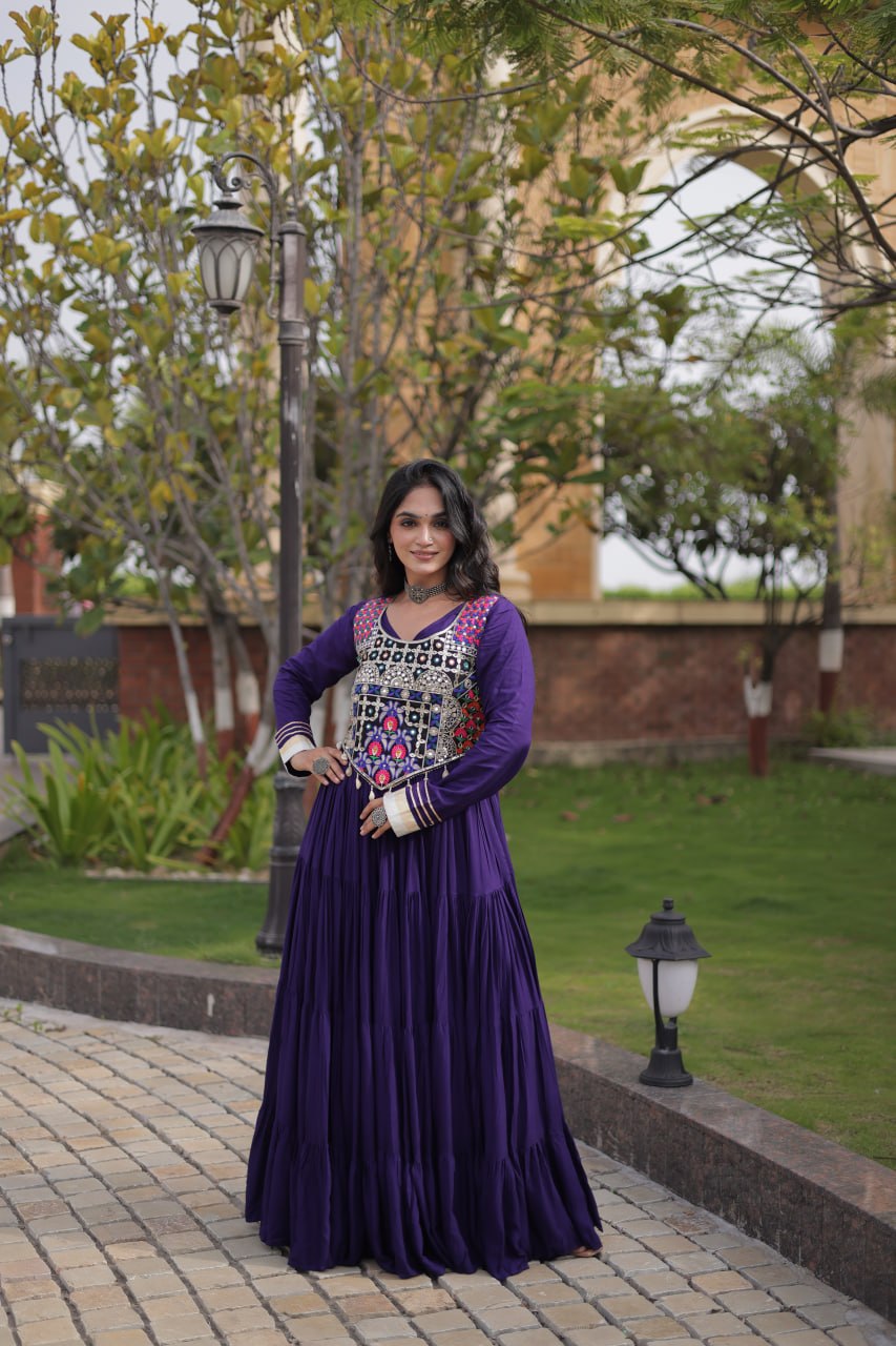 Rangrez Mirror Work Gota Patti Designer Navratri Gown