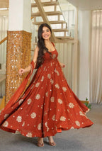 Meher Doremon Crush Designer Embroidered Sequin Work Gown Pant With Lace Border Dupatta