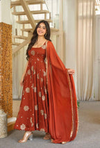 Meher Doremon Crush Designer Embroidered Sequin Work Gown Pant With Lace Border Dupatta