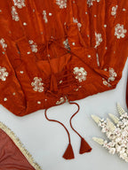 Meher Doremon Crush Designer Embroidered Sequin Work Gown Pant With Lace Border Dupatta