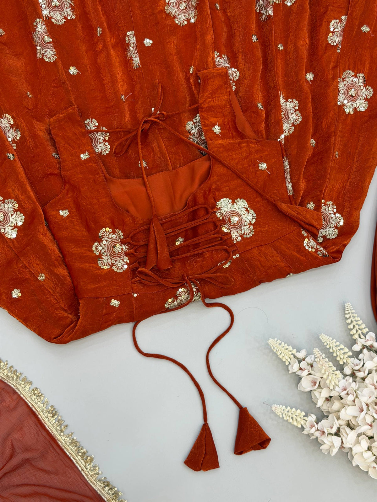 Meher Doremon Crush Designer Embroidered Sequin Work Gown Pant With Lace Border Dupatta
