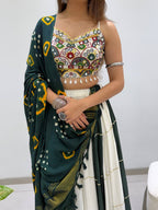 Vihana Navratri Designer Rayon Mirror Work Lehenga Choli with Meter Flair and Bandhni Dupatta