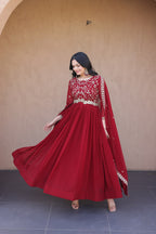 Designer Faux Blooming Anarkali Gown with Embroidered Dupatta