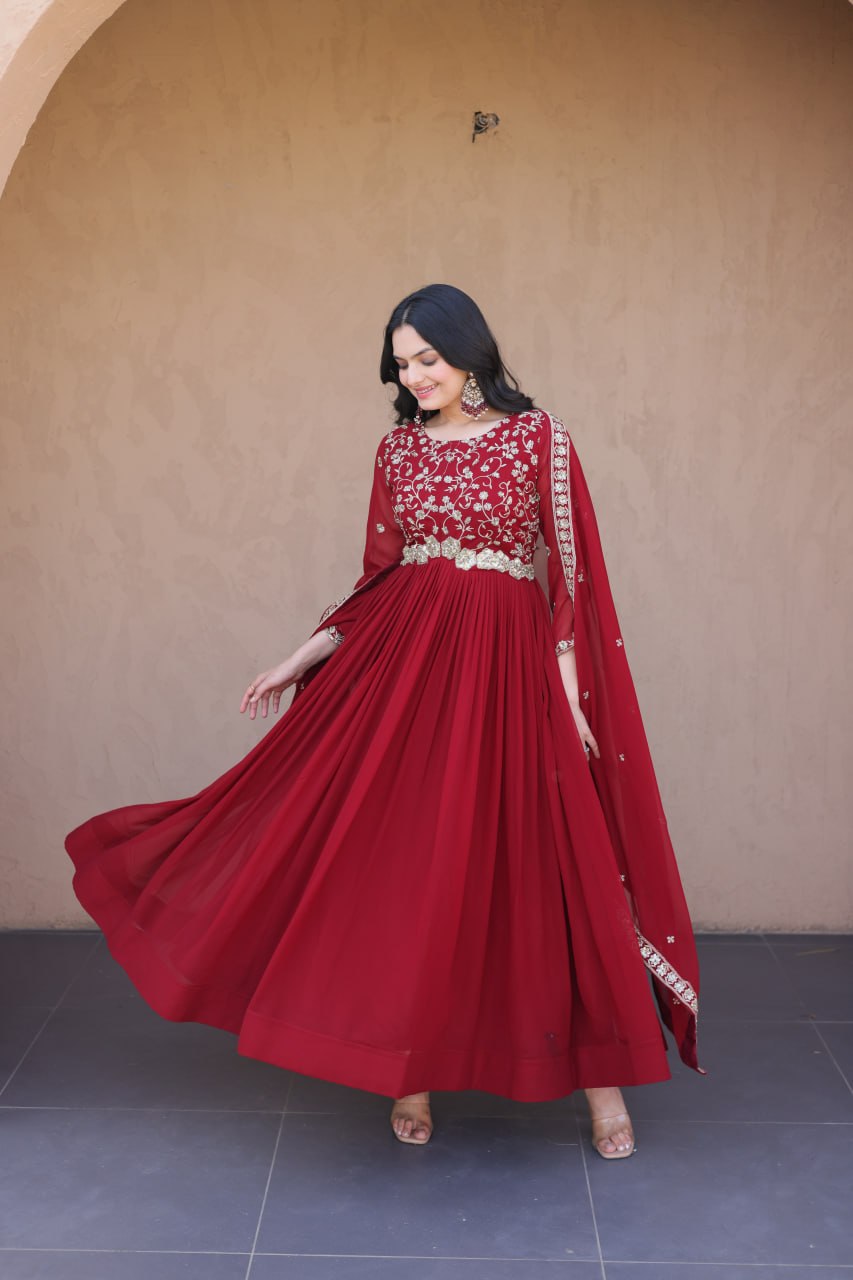 Designer Faux Blooming Anarkali Gown with Embroidered Dupatta