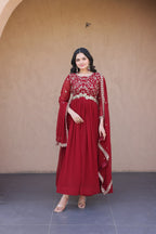 Designer Faux Blooming Anarkali Gown with Embroidered Dupatta
