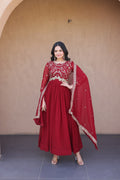 Designer Faux Blooming Anarkali Gown with Embroidered Dupatta